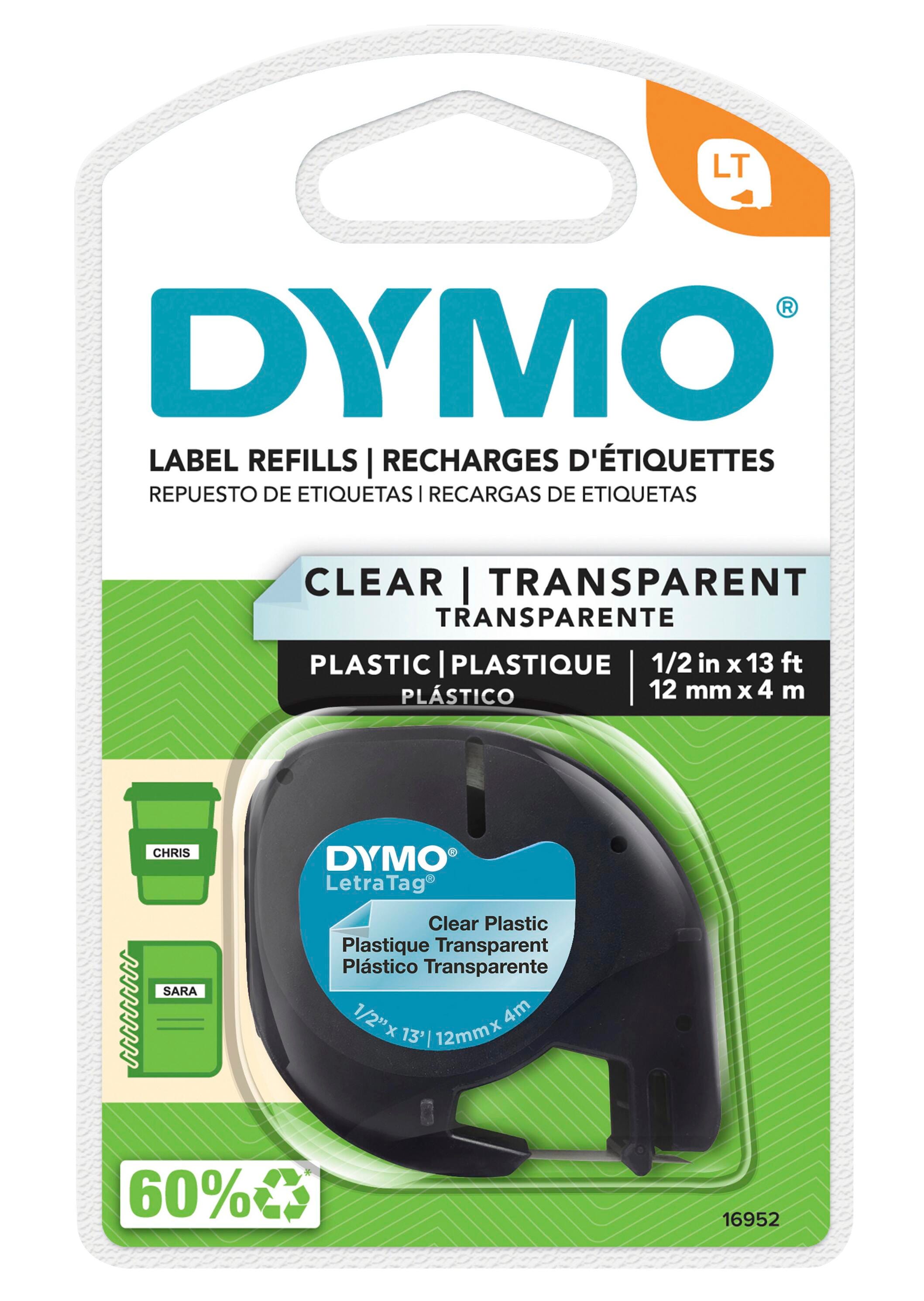 DYMO LetraTag Label Tape, 1/2 Inch x 13 Feet, Plastic, Clear 076048